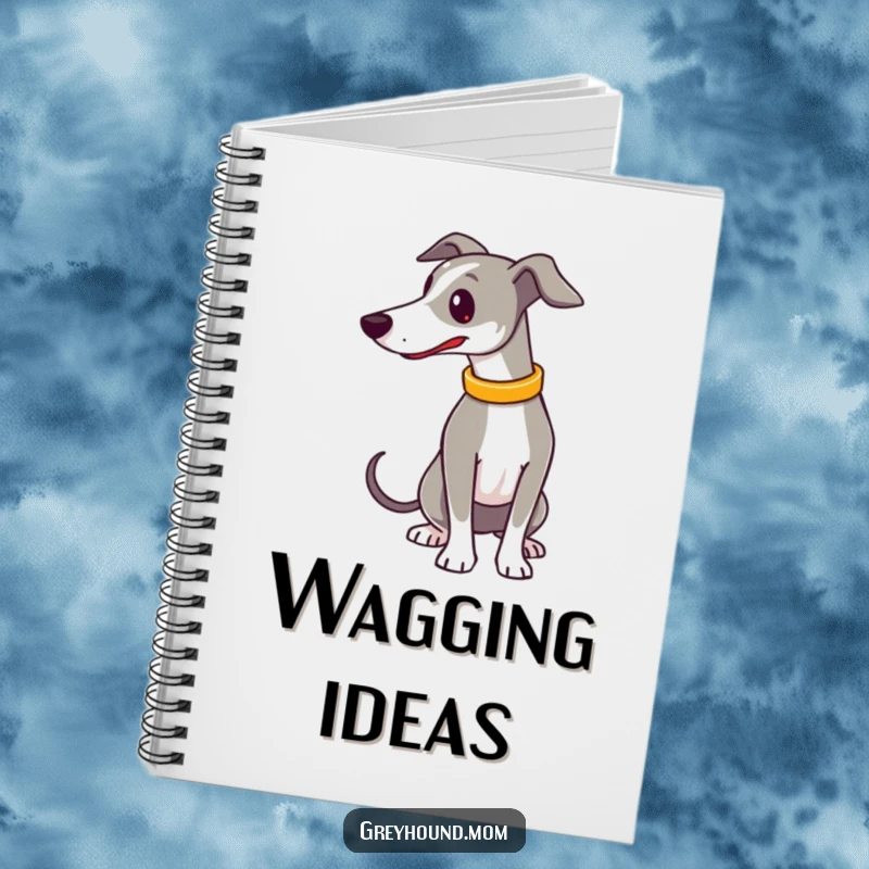 Funny Notebook: A Greyhound with a shiny collar happily wags its tail, ready to record your funniest thoughts and notes.