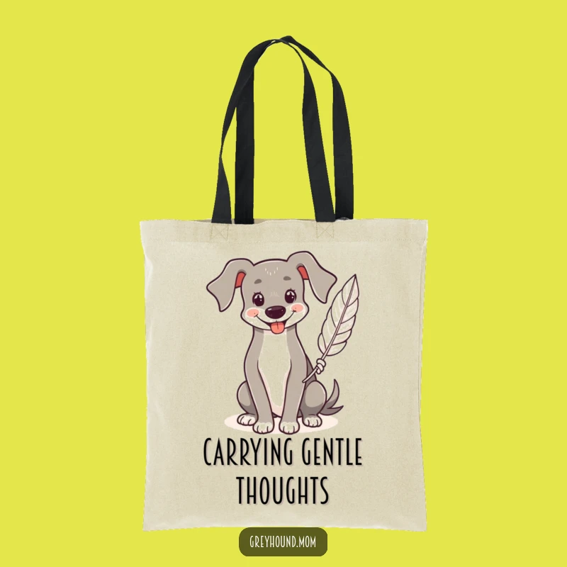 Funny Greyhound Tote Bag: Feather Friend, Smiling Carryall
