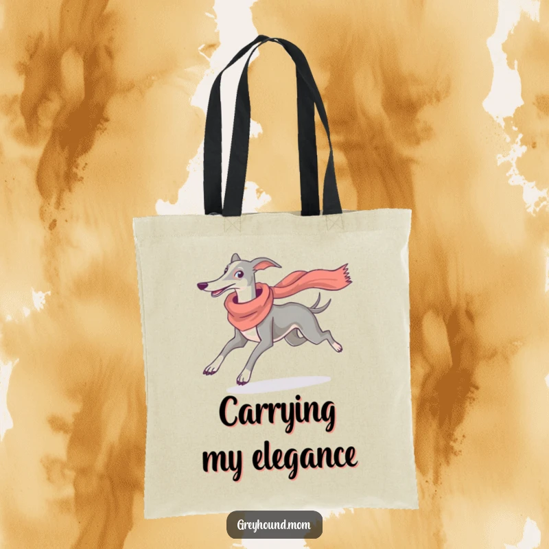 Funny Greyhound Scarf Tote Bag: Elegant dog with a windblown scarf, running, ideal funny gift for shoppers.