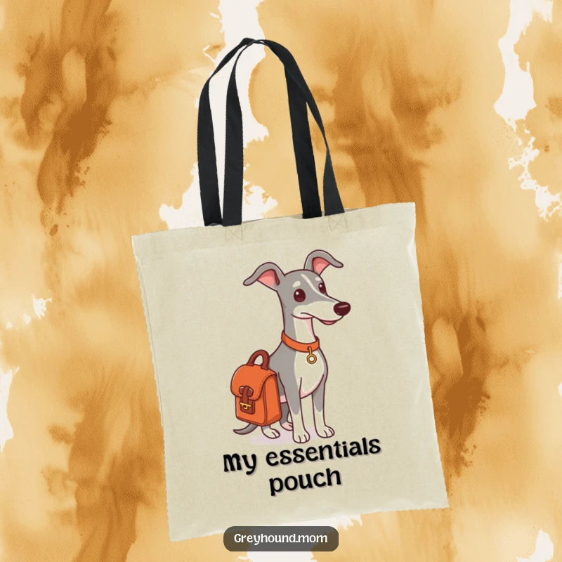 Funny Greyhound satchel tote bag, a dog ready for an outing, travel accessory.